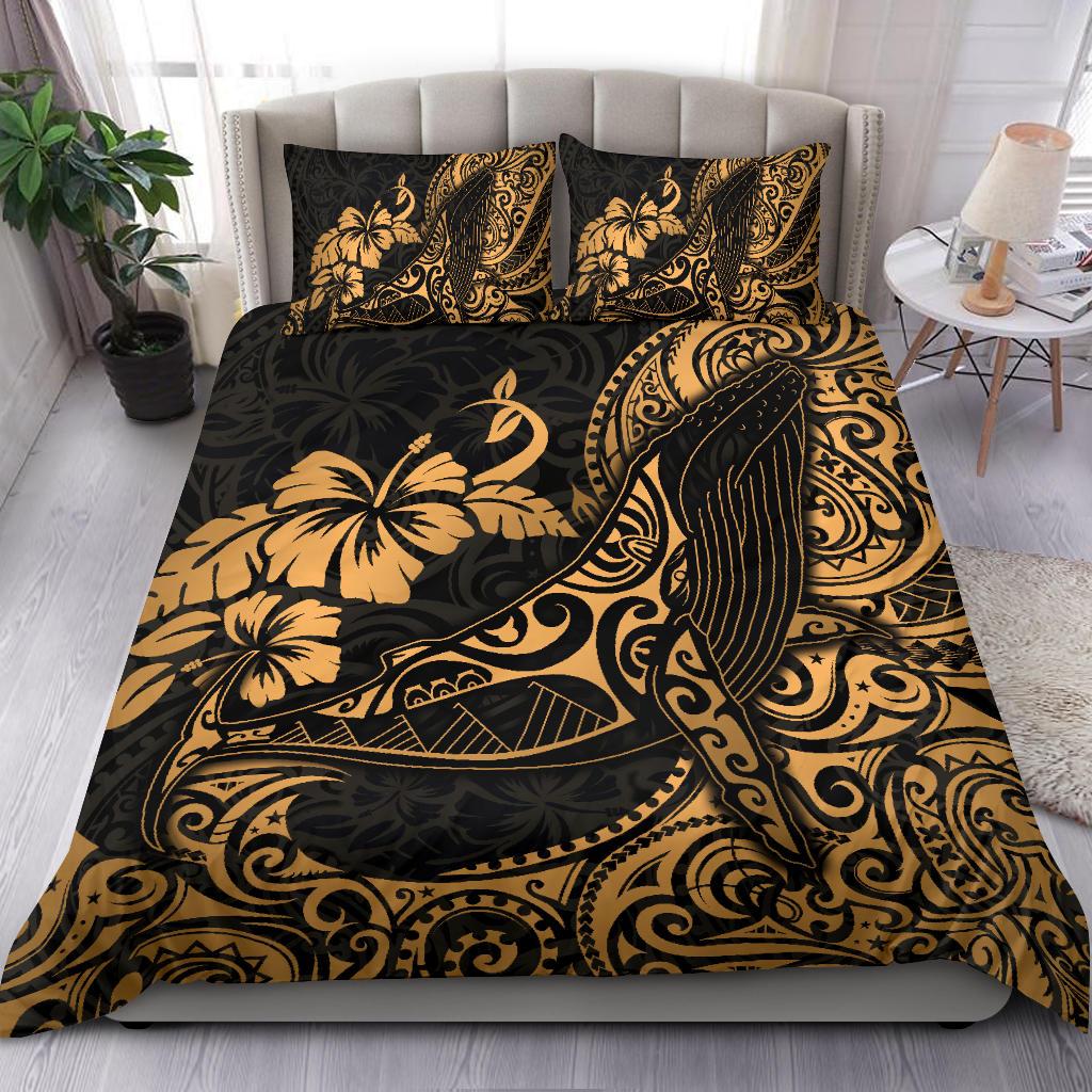 Polynesian Bedding Set Hawaii Duvet Cover Polynesian Golden Humpback Whale