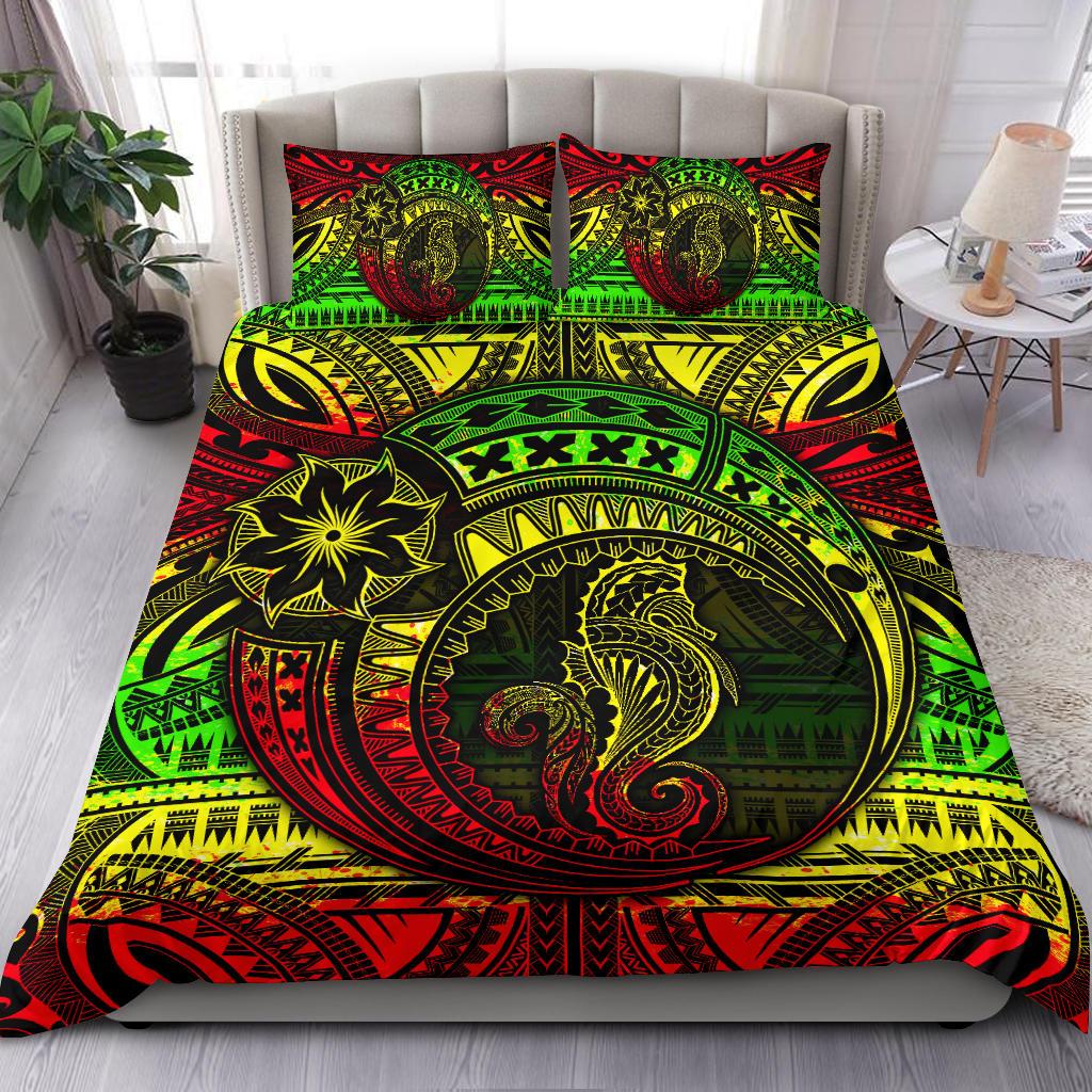 Seahorse Polynesian Bedding Set Polynesian Tattoo Reggae