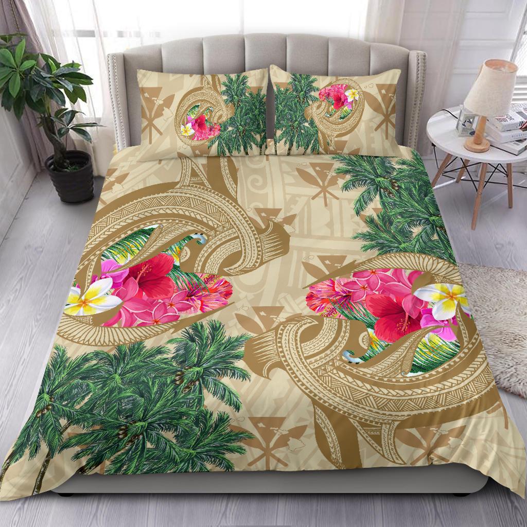 Hawaii Kanaka Maoli Plumeria Palm Trees Hammer Shark Bedding Set