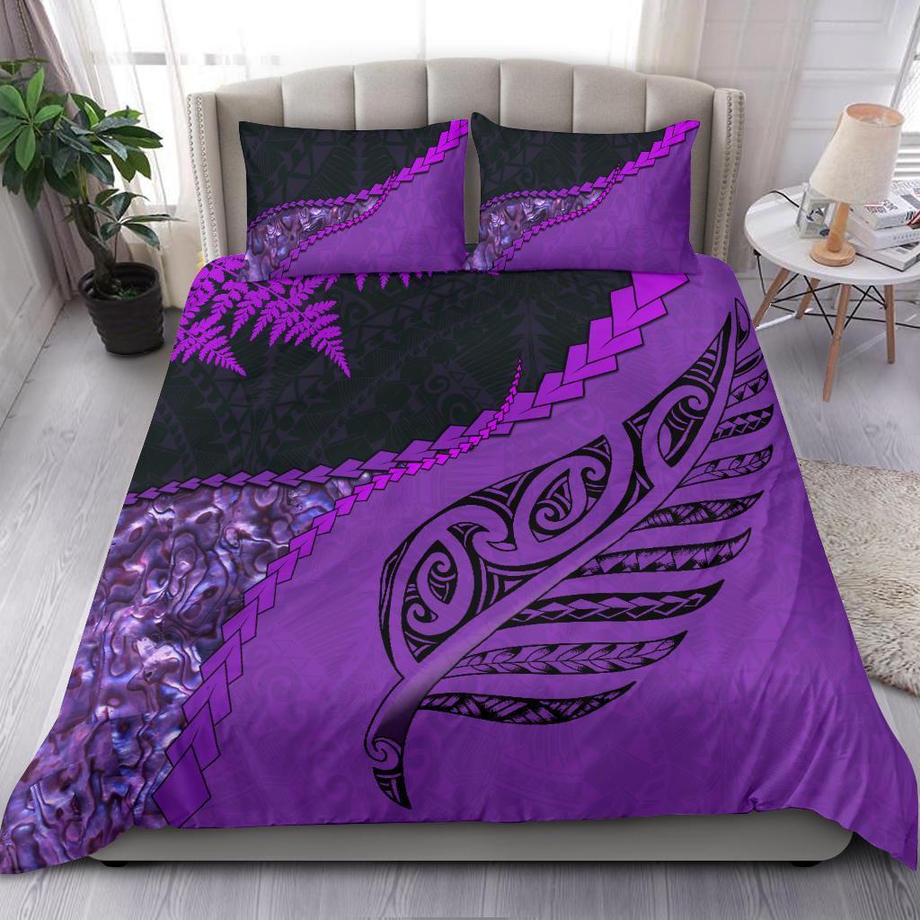 Paua Shell Maori Silver Fern Bedding Set, Purple
