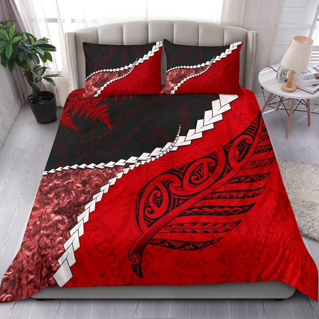 Paua Shell Maori Silver Fern Bedding Set, Red