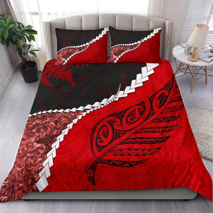 Paua Shell Maori Silver Fern Bedding Set, Red