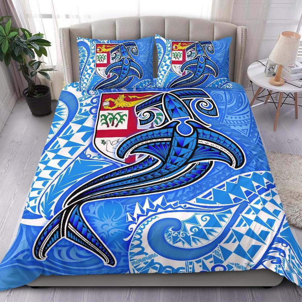Fiji Bedding Set Blue Shark Polynesian Tattoo