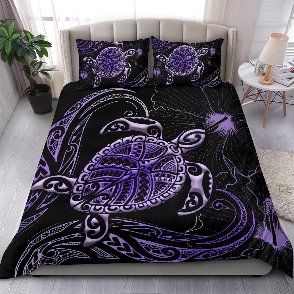 Polynesian Bedding Set Turtle Mix Hibiscus Purple