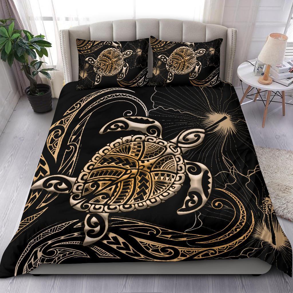 Polynesian Bedding Set Turtle Mix Hibiscus Gold