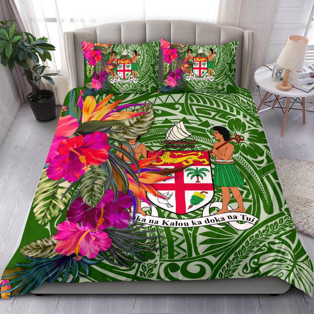 Fiji Bedding Set Hibiscus Polynesian Pattern Green Version