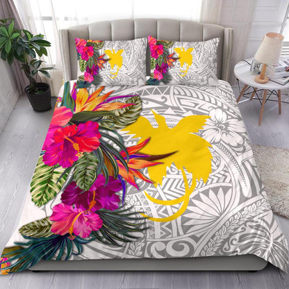 Papua New Guinea Bedding Set Hibiscus Polynesian Pattern White Version