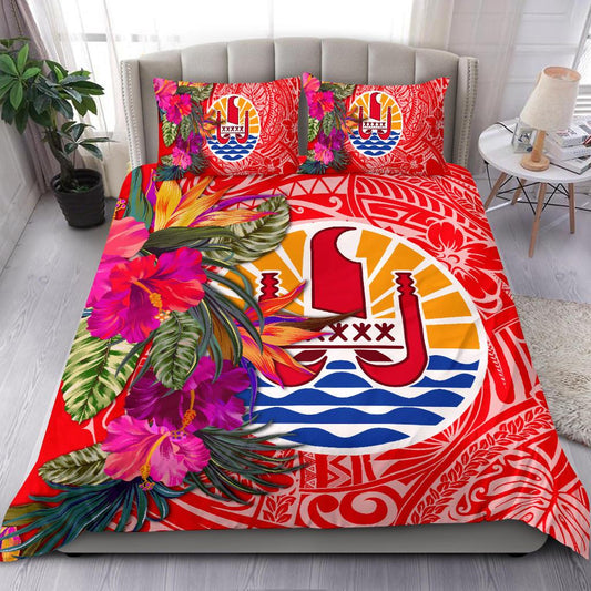 Tahiti Bedding Set Hibiscus Polynesian Pattern Red Version