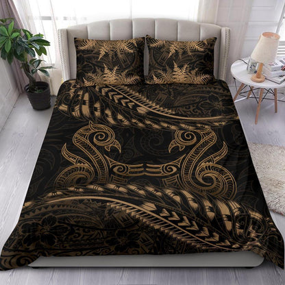 New Zealand Bedding Set Gold Manaia Maori Silver Fern Duvet Cover