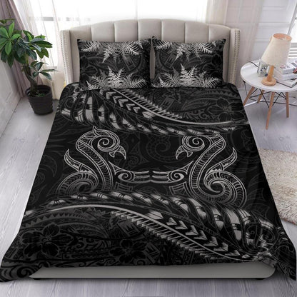 New Zealand Bedding Set Gray Manaia Maori Silver Fern Duvet Cover