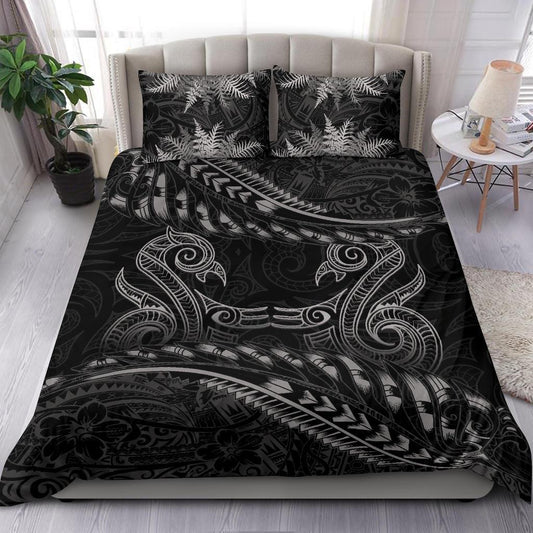New Zealand Bedding Set Gray Manaia Maori Silver Fern Duvet Cover