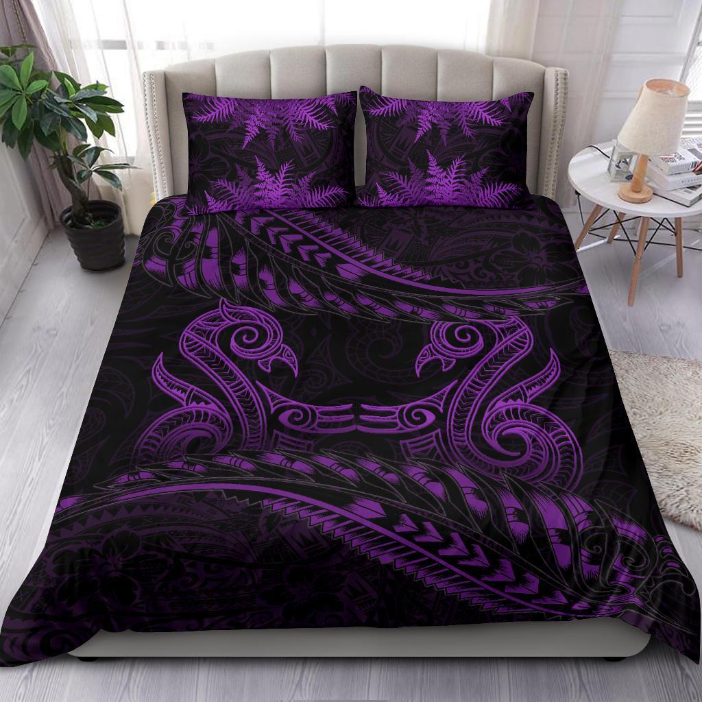New Zealand Bedding Set Purple Manaia Maori Silver Fern Duvet Cover