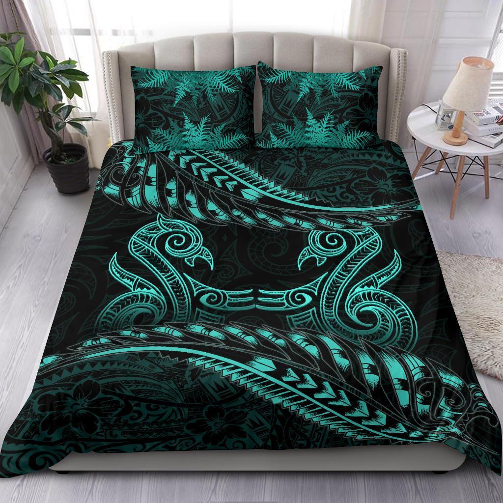 New Zealand Bedding Set Turquoise Manaia Maori Silver Fern Duvet Cover