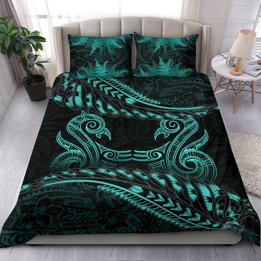 New Zealand Bedding Set Turquoise Manaia Maori Silver Fern Duvet Cover
