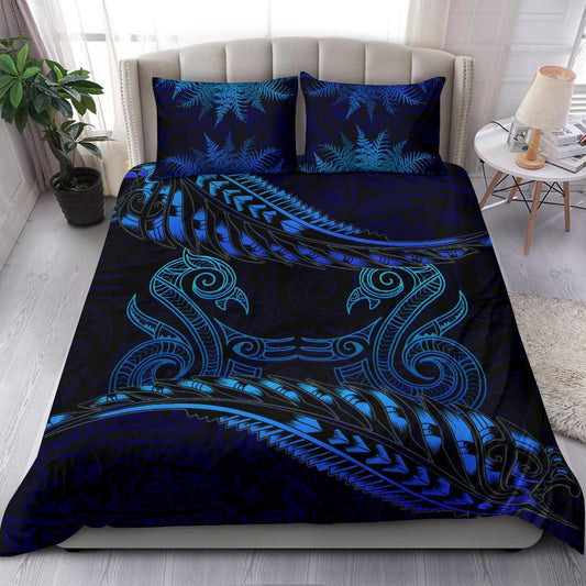 Aotearoa Bedding Set Blue Maori Manaia With Silver Fern