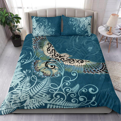 New Zealand Bedding Set Silver Fern Polynesian Style Maori Kea Bird