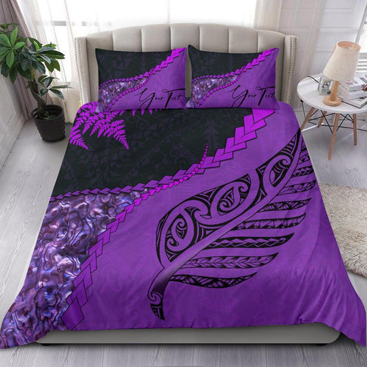 Signature Custom, Paua Shell Maori Silver Fern Bedding Set Purple