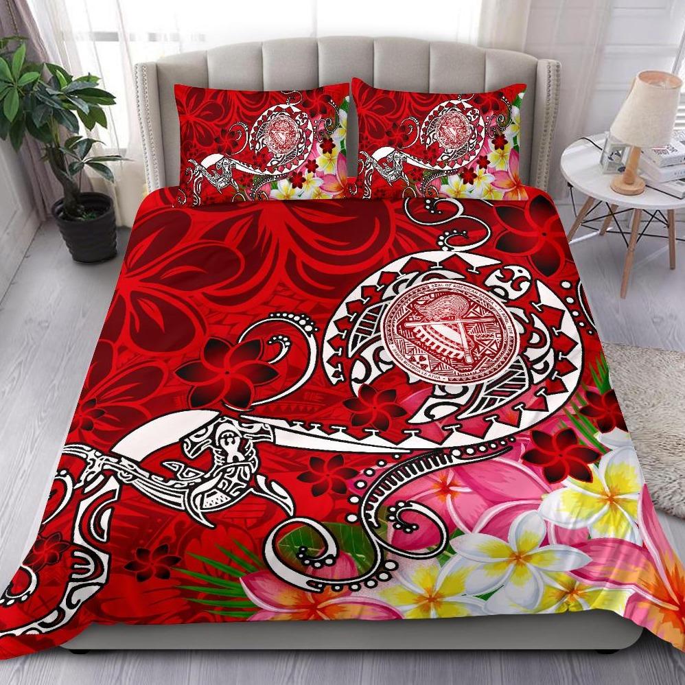 American Samoa Polynesian Bedding Set Turtle Plumeria (Red)