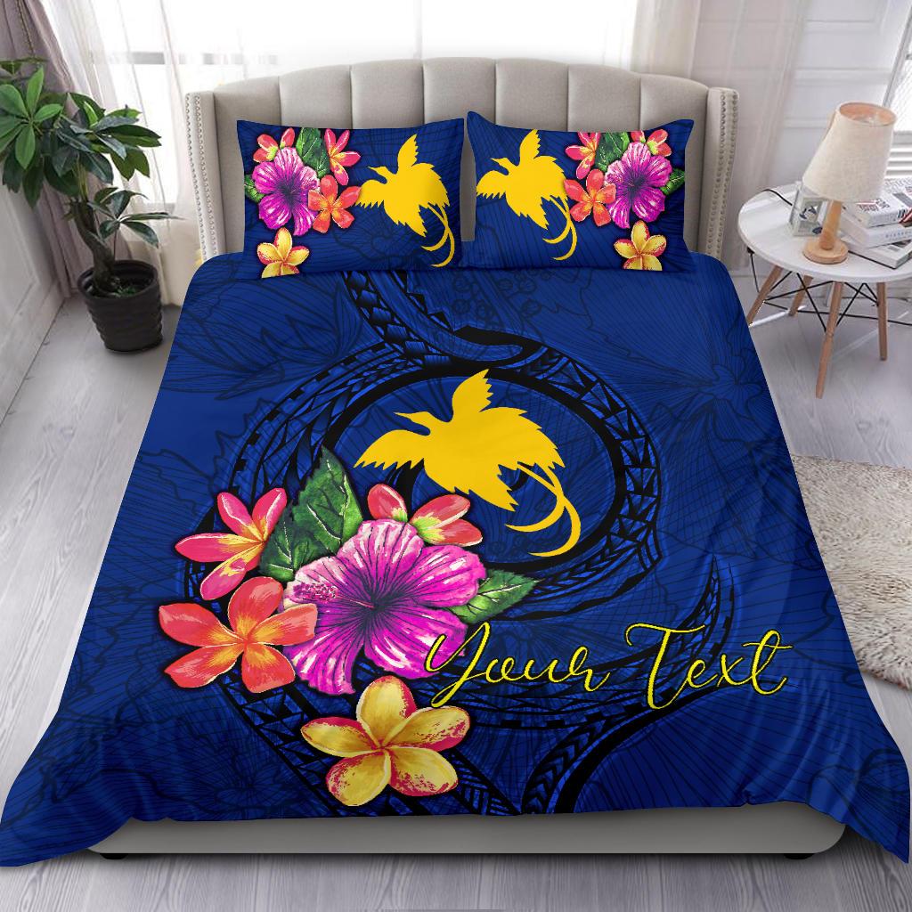 Polynesian Custom Personalised Bedding Set Papua New Guinea Duvet Cover Set Floral With Seal Blue