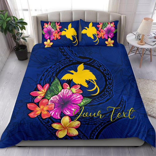 Polynesian Custom Personalised Bedding Set Papua New Guinea Duvet Cover Set Floral With Seal Blue