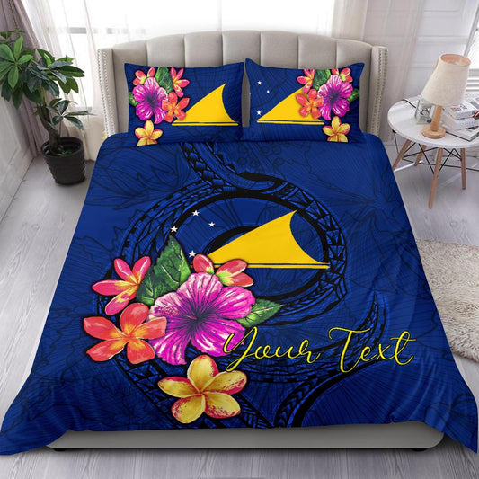 Polynesian Custom Personalised Bedding Set Tokelau Duvet Cover Set Floral With Seal Blue