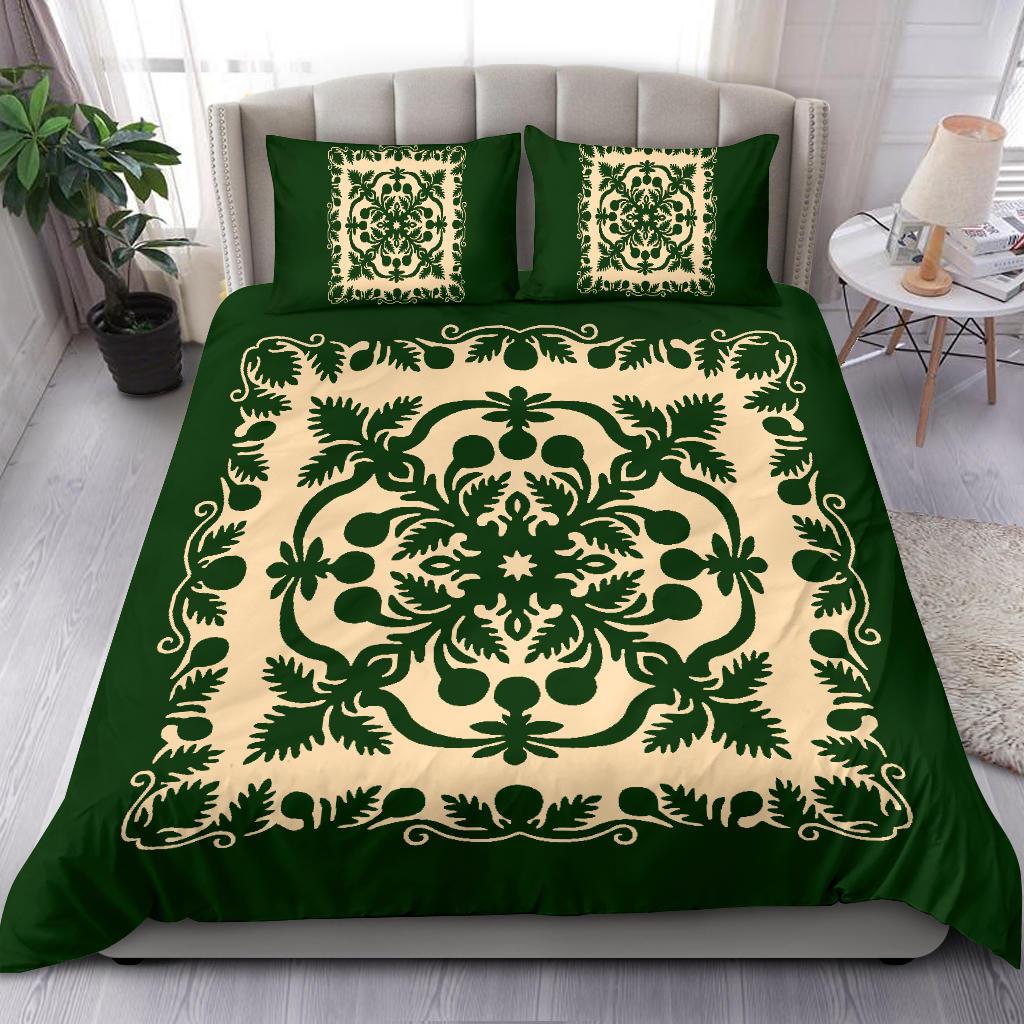 Hawaiian Bedding Set Royal Pattern Emerald Green