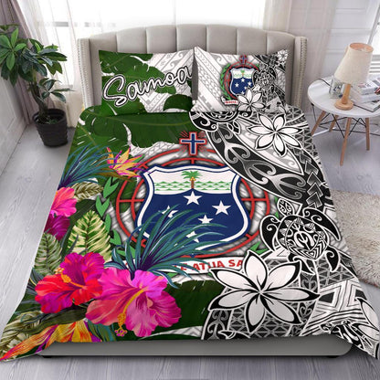 Samoa Bedding Set White Turtle Plumeria Banana Leaf