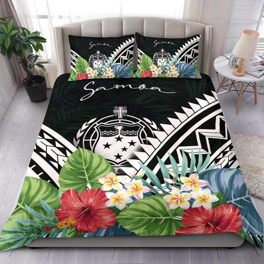 Samoa Bedding Set Samoa Coat of Arms & Polynesian Tropical Flowers White