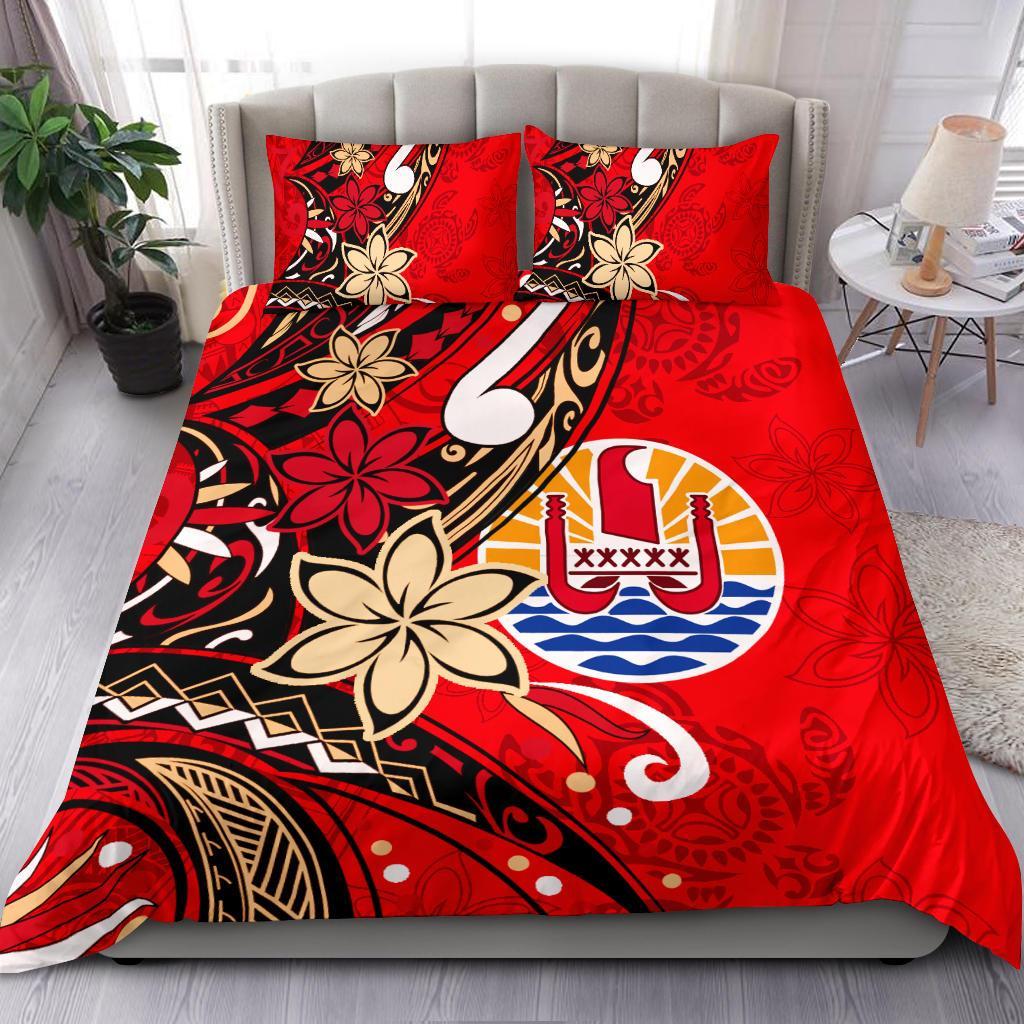 Tahiti Bedding Set Tribal Flower With Special Turtles Red Color