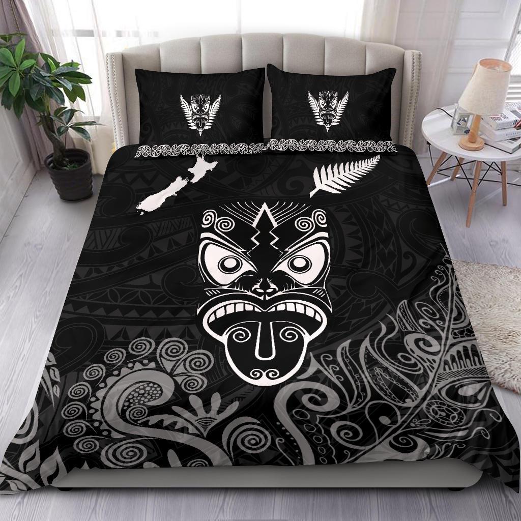Maori Aotearoa Rugby Haka Bedding Set New Zealand Silver Fern Black