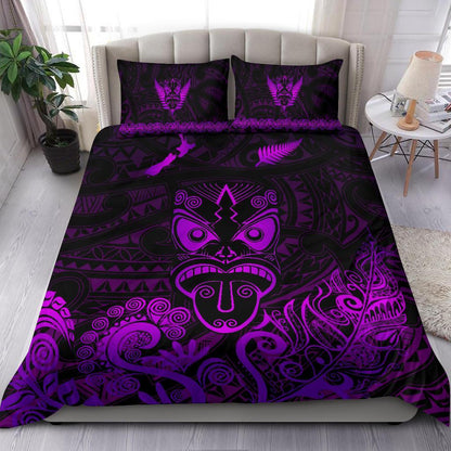 Maori Aotearoa Rugby Haka Bedding Set New Zealand Silver Fern Purple