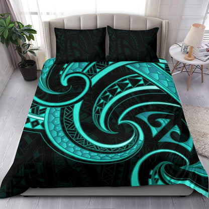 New Zealand Maori Mangopare Bedding Set Polynesian Turquoise