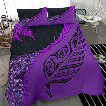 Paua Shell Maori Silver Fern Bedding Set, Purple