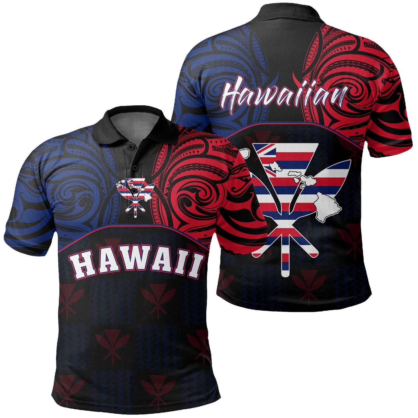 Hawaiian Kanaka Polo Shirt Flag Nation Black Demodern AH