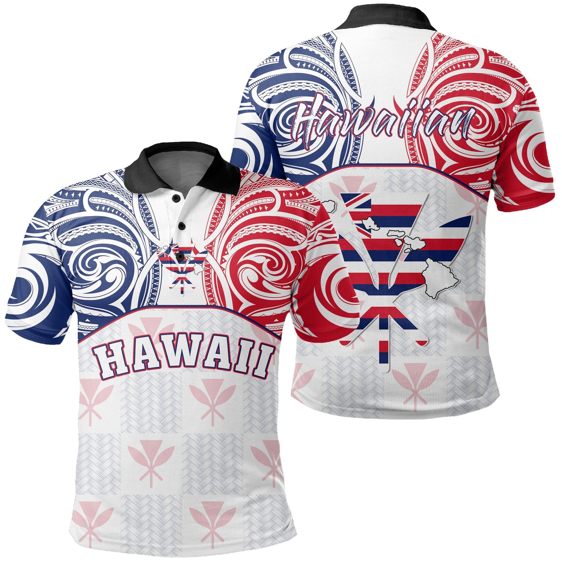 Hawaiian Kanaka Polo Shirt Flag Nation Demodern White AH