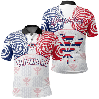 Hawaiian Kanaka Polo Shirt Flag Nation Demodern White AH