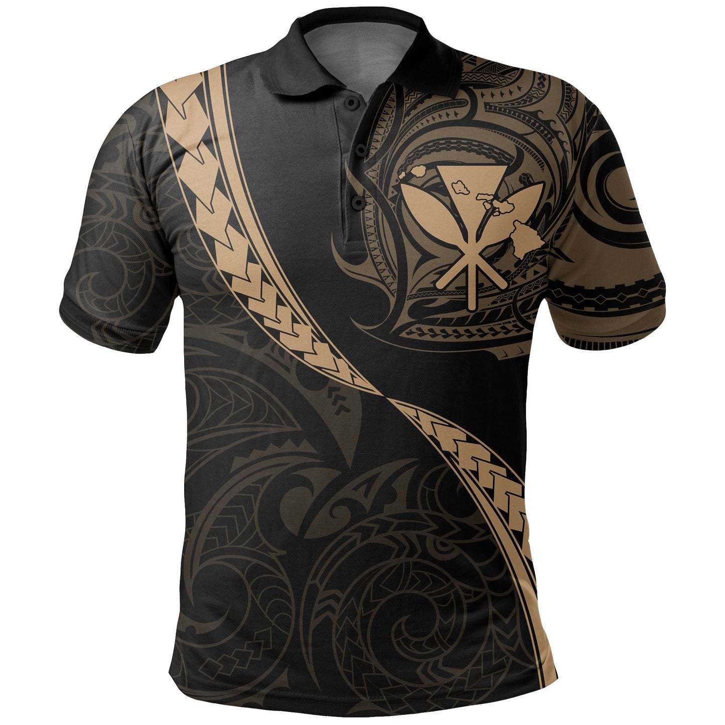 Hawaiian Kanaka Polo Shirt Mano Kihikihi Gold AH