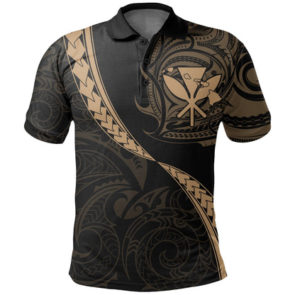 Hawaiian Kanaka Polo Shirt Mano Kihikihi Gold AH