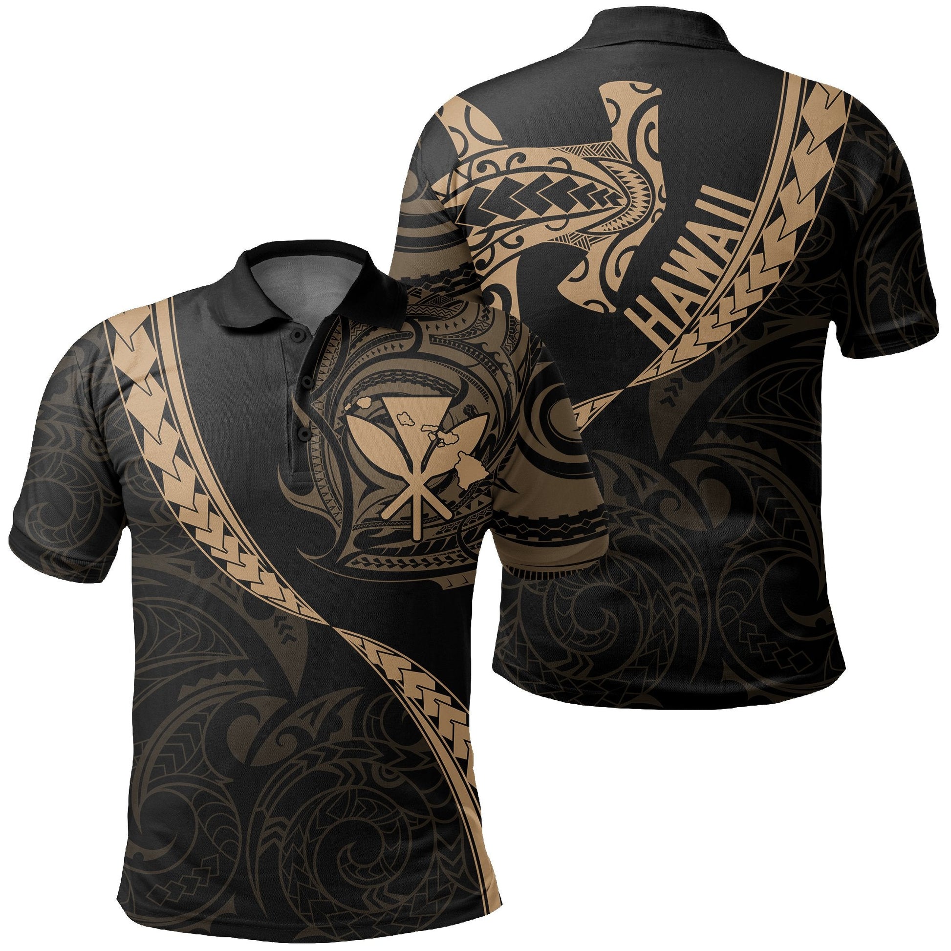 Hawaiian Kanaka Polo Shirt Mano Kihikihi Gold AH