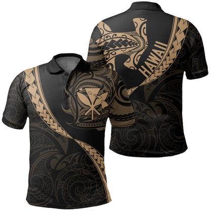 Hawaiian Kanaka Polo Shirt Mano Kihikihi Gold AH