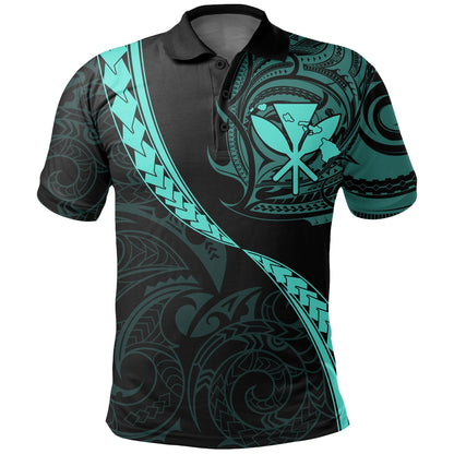 Hawaiian Kanaka Polo Shirt Mano Kihikihi Turquoise AH