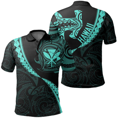 Hawaiian Kanaka Polo Shirt Mano Kihikihi Turquoise AH