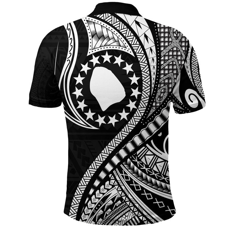 Atiu Cook Islands Polo Shirt Black Polynesian Wave Style