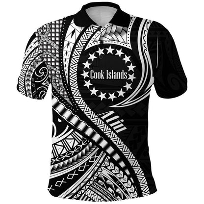 Custom Personalised Atiu Cook Islands Polo Shirt Black Polynesian Wave Style