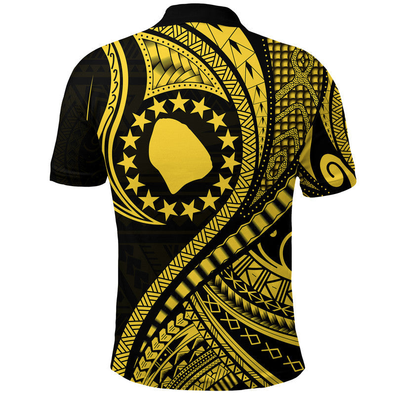 Atiu Cook Islands Polo Shirt Gold Polynesian Wave Style