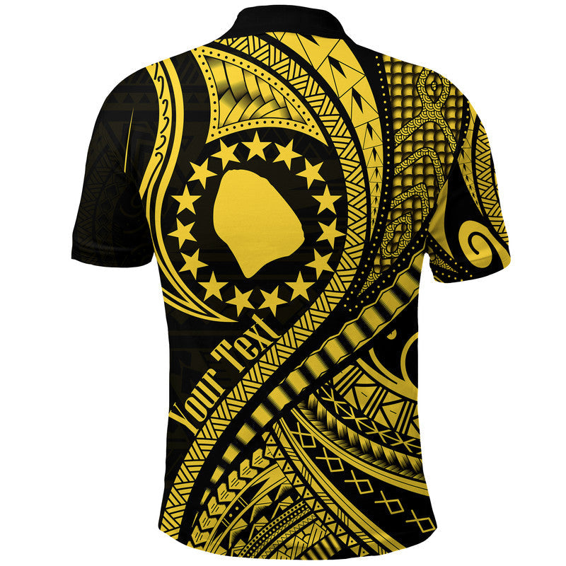 Custom Personalised Atiu Cook Islands Polo Shirt Gold Polynesian Wave Style