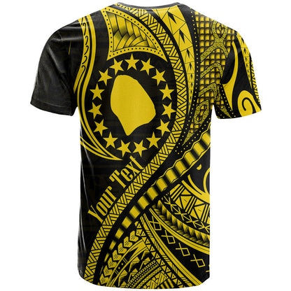 (Custom Personalised) Atiu Cook Islands T Shirt Gold Polynesian Wave Style