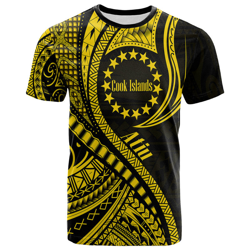 Atiu Cook Islands T Shirt Gold Polynesian Wave Style