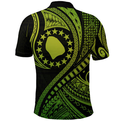 Atiu Cook Islands Polo Shirt Green Polynesian Wave Style