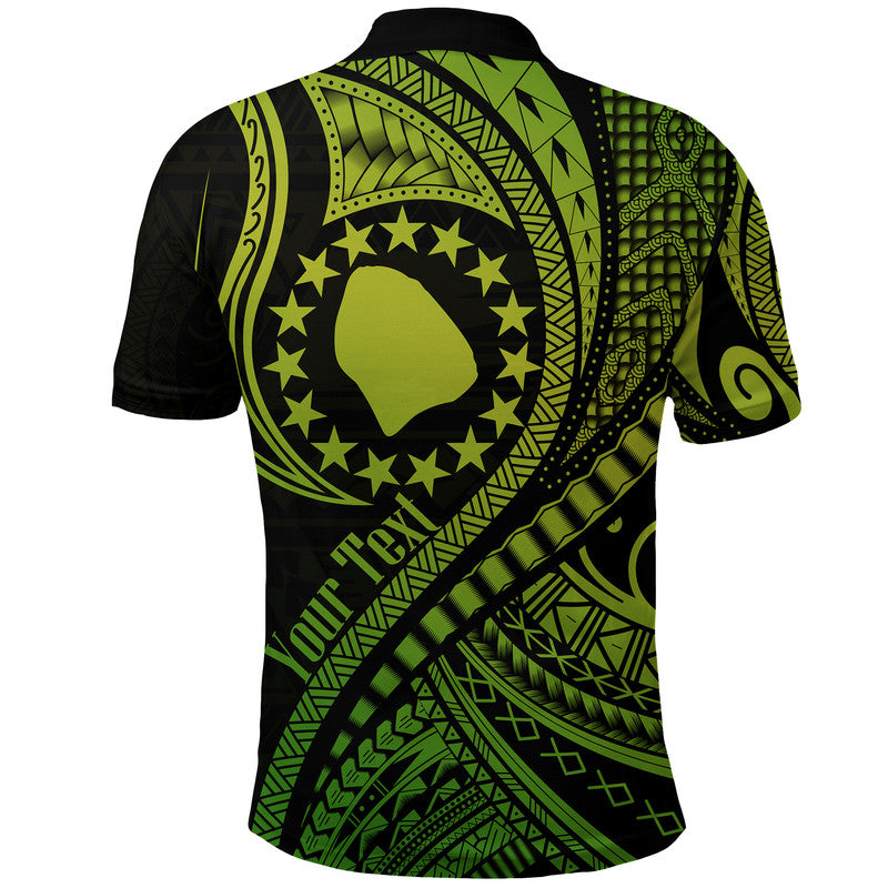 Custom Personalised Atiu Cook Islands Polo Shirt Green Polynesian Wave Style